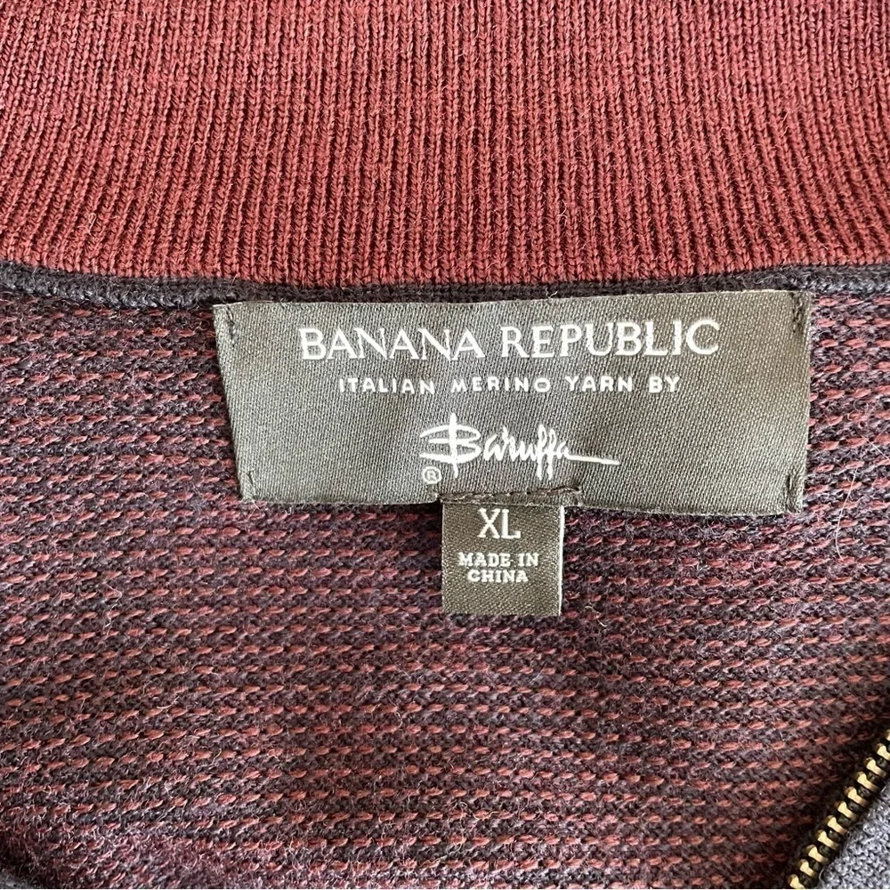 Banana Republic Merino Wool Quarter Zip Navy Red Blue Sweater Size XL